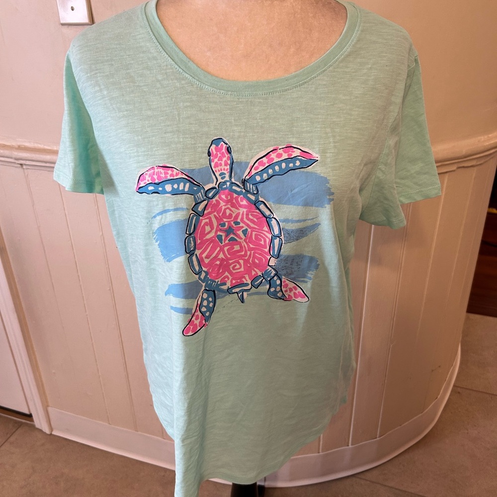 Caribbean Joe soft Green T-Shirt with Turtle Design/large/NWT